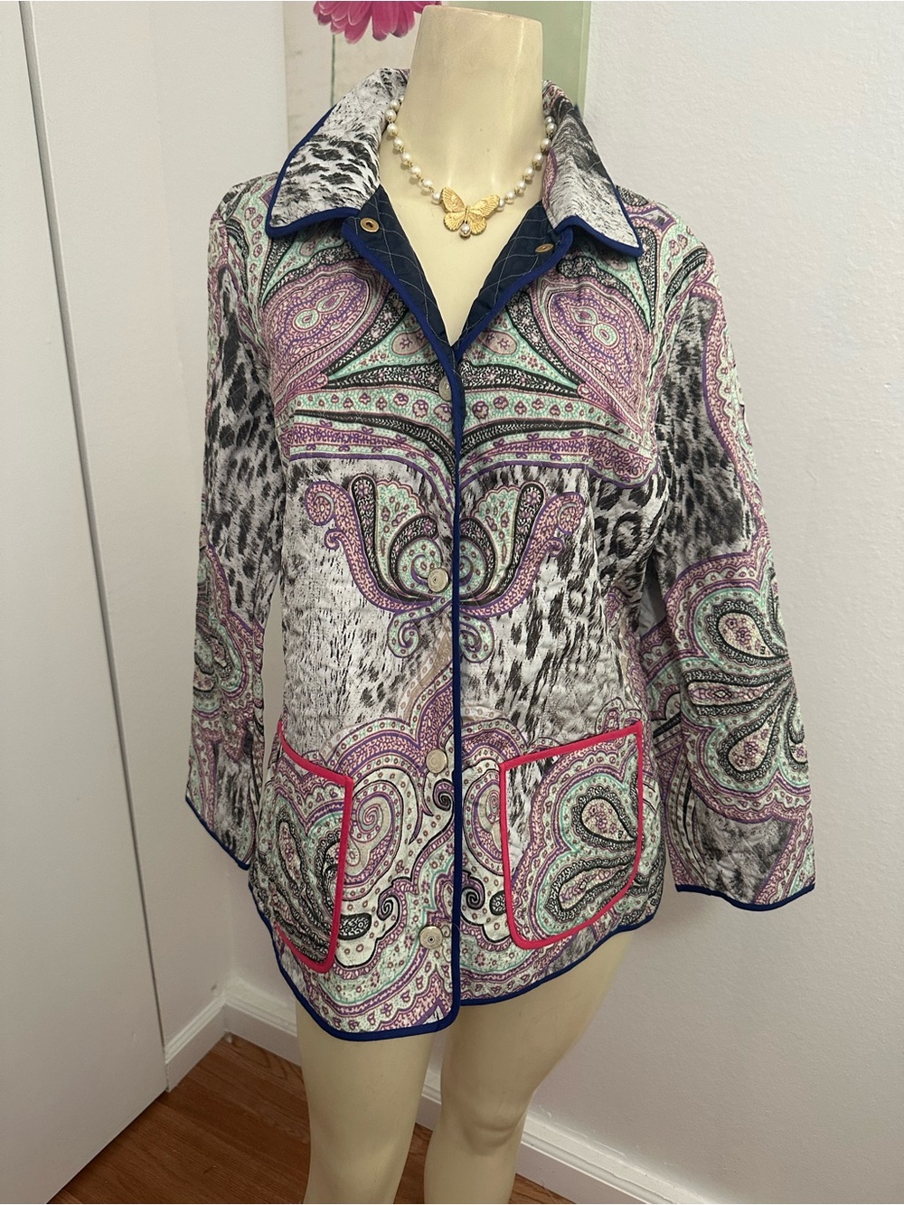 LANDI made in Italy & Animal-Print Button Down Shirt Jacket